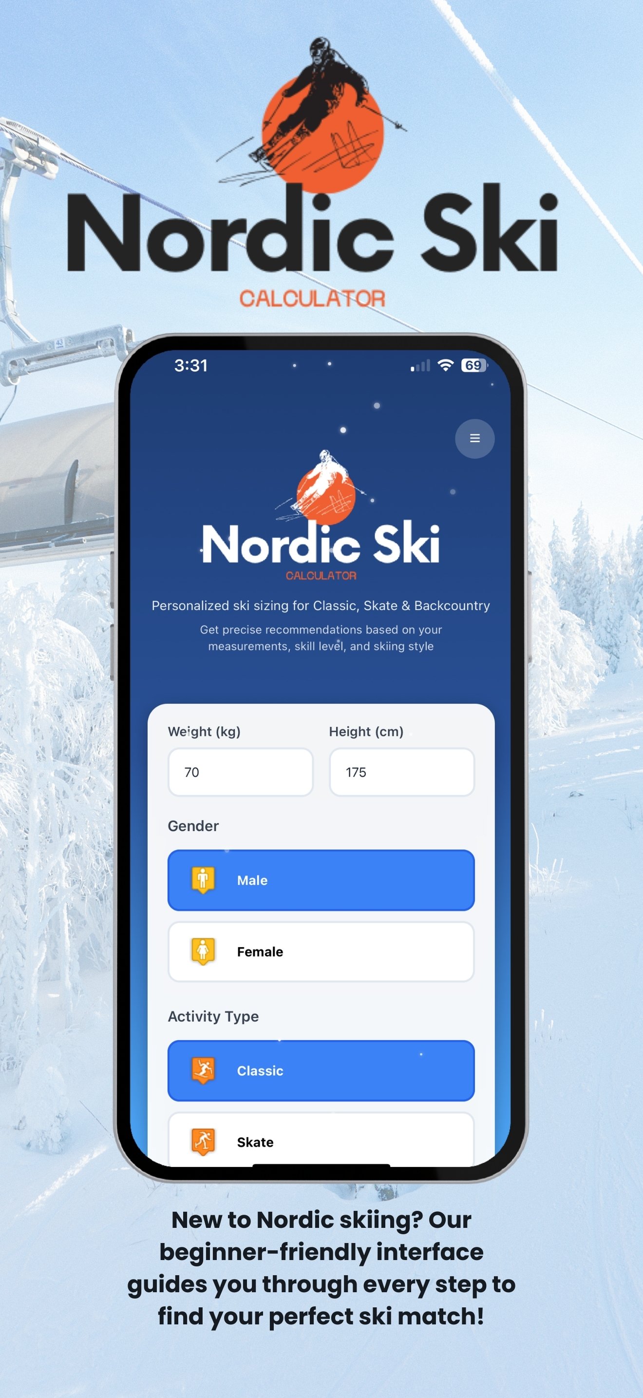 Nordic Ski Calculator - Main Calculator Interface