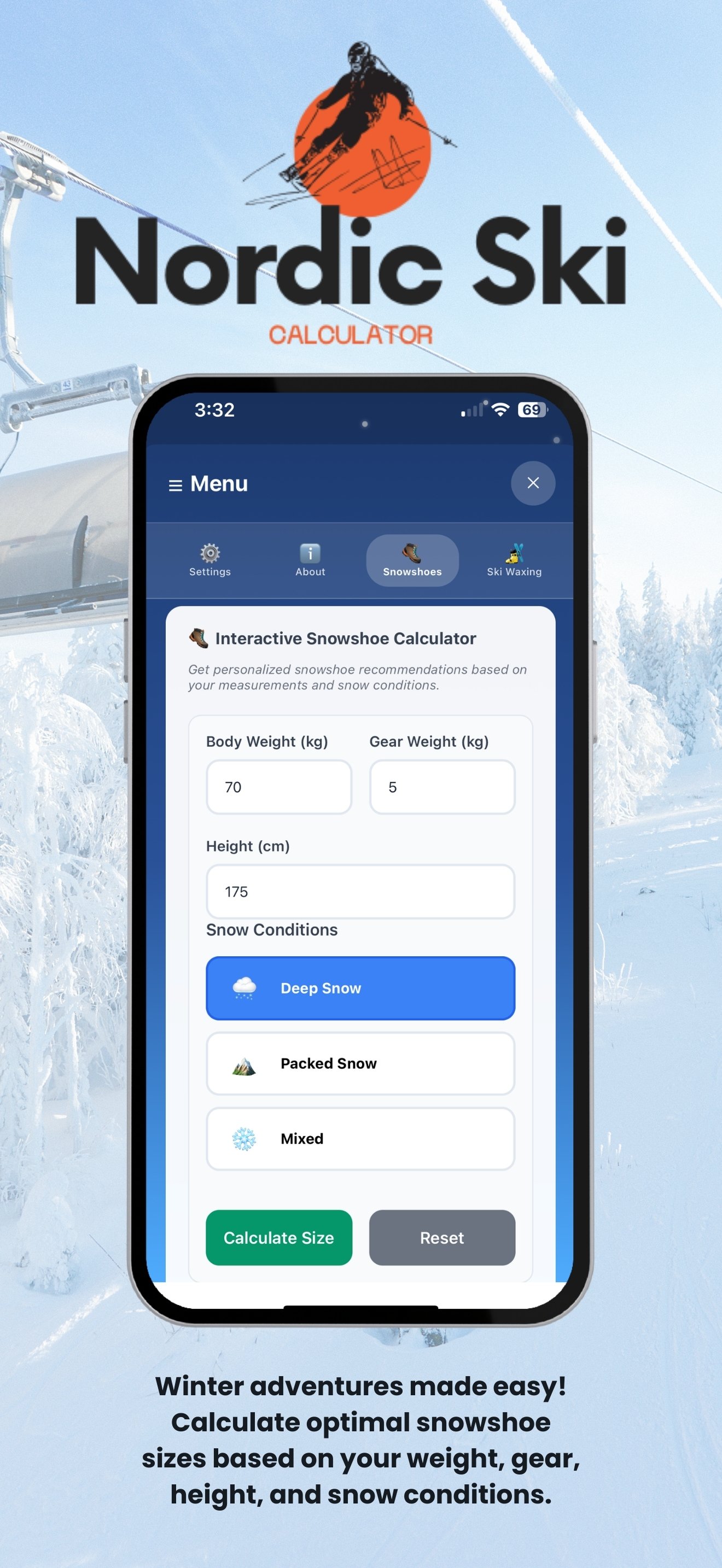 Nordic Ski Calculator - Snowshoe Calculator