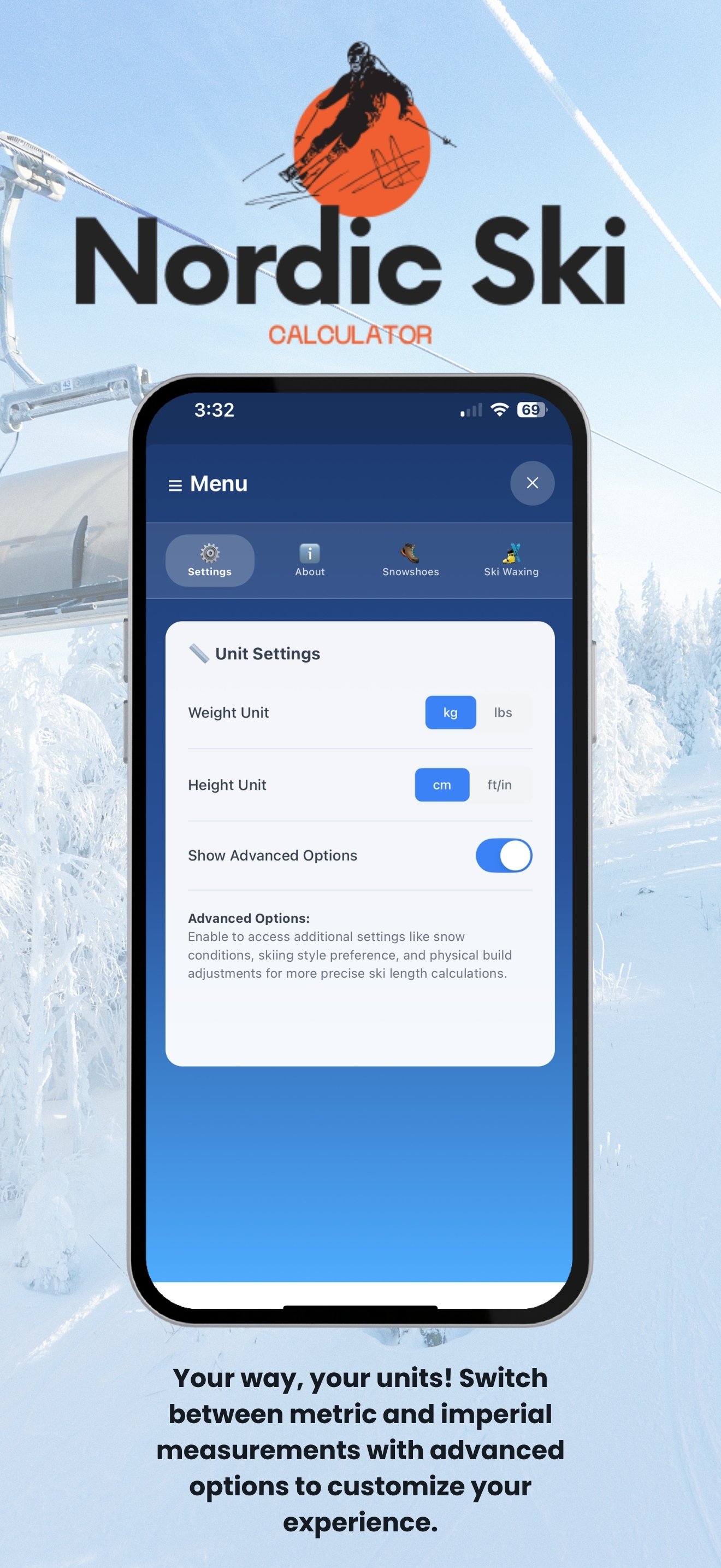 Nordic Ski Calculator - Settings and Unit Preferences