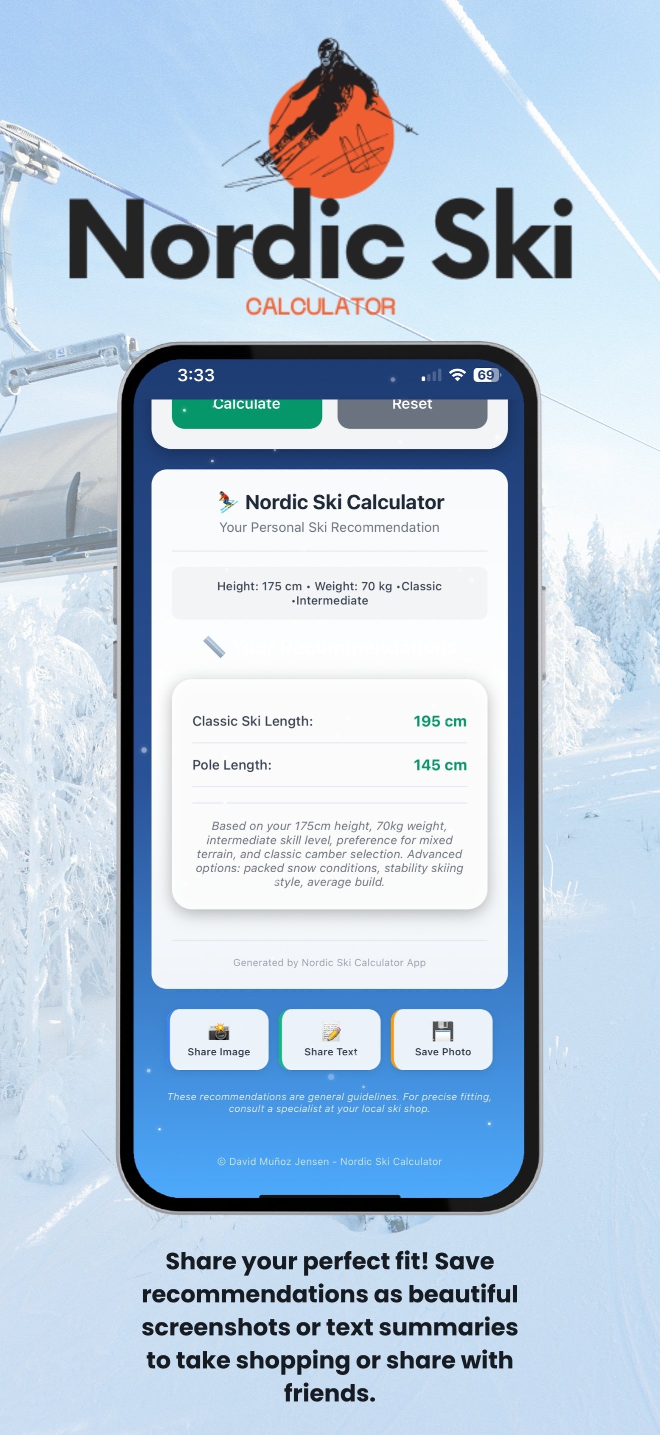 Nordic Ski Calculator - Sharing Features