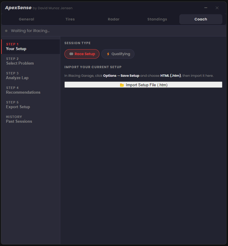 ApexSense Setup Coach - Import Setup