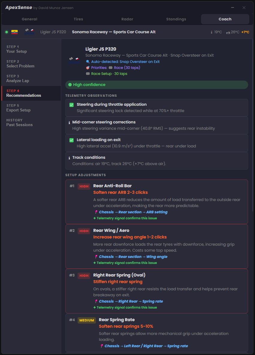 ApexSense Setup Coach - Export Setup
