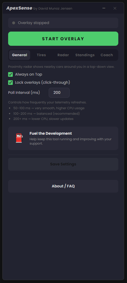 ApexSense General Settings