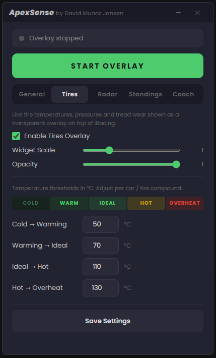 ApexSense Tire Settings